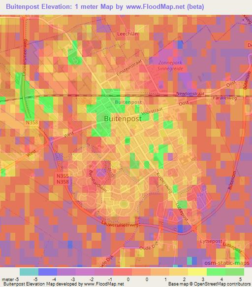 Buitenpost,Netherlands Elevation Map