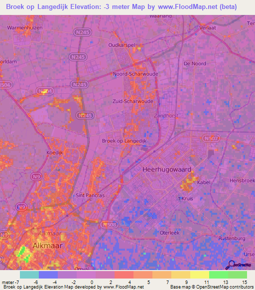 Broek op Langedijk,Netherlands Elevation Map
