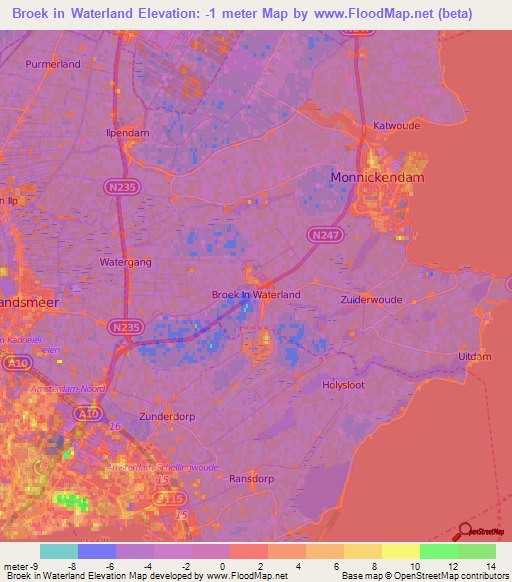 Broek in Waterland,Netherlands Elevation Map