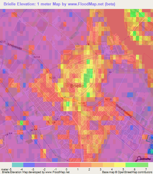 Brielle,Netherlands Elevation Map