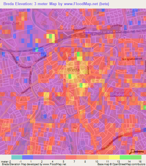 Breda,Netherlands Elevation Map