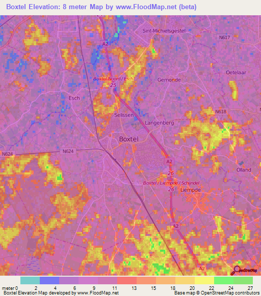 Boxtel,Netherlands Elevation Map