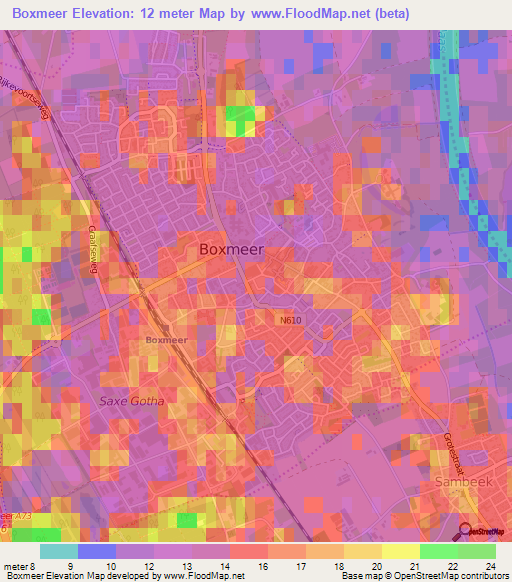 Boxmeer,Netherlands Elevation Map