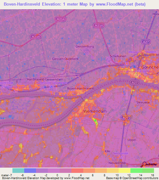 Boven-Hardinxveld,Netherlands Elevation Map