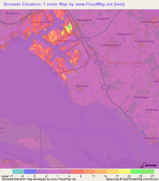 Borssele,Netherlands Elevation Map