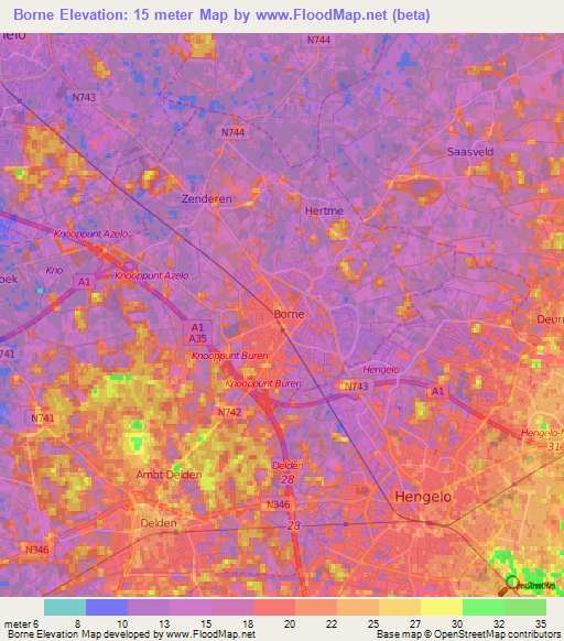 Borne,Netherlands Elevation Map