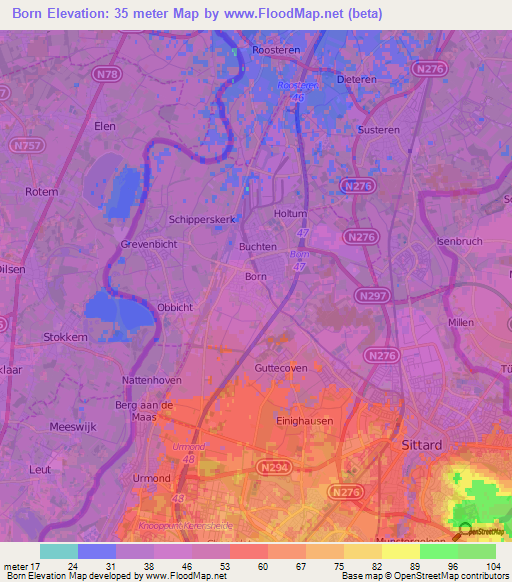 Born,Netherlands Elevation Map