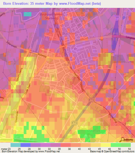 Born,Netherlands Elevation Map