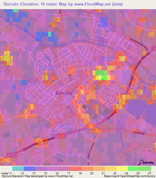 Borculo,Netherlands Elevation Map