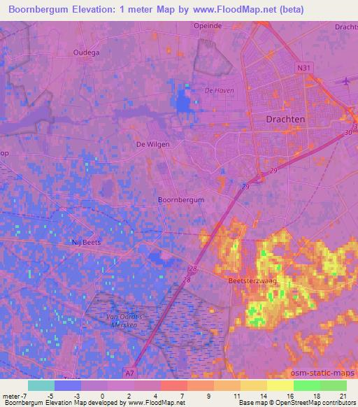 Boornbergum,Netherlands Elevation Map
