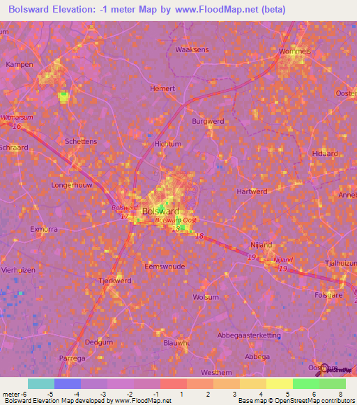 Bolsward,Netherlands Elevation Map