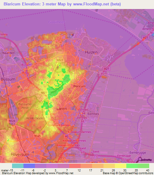 Blaricum,Netherlands Elevation Map