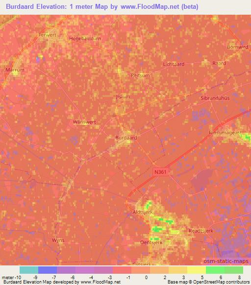 Burdaard,Netherlands Elevation Map