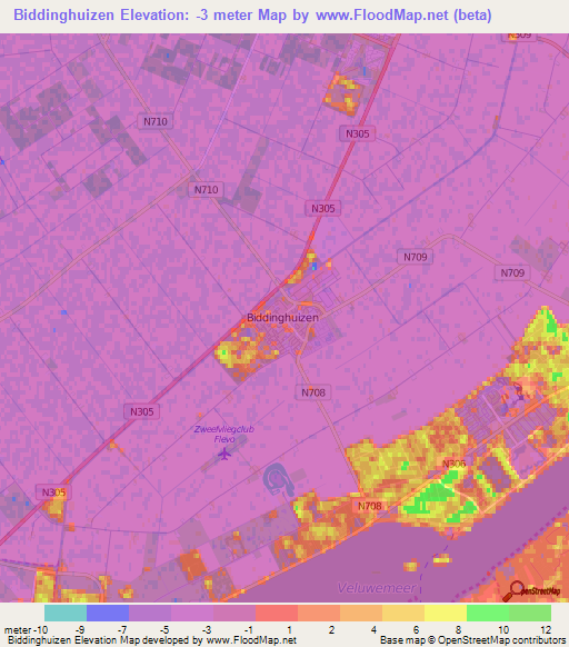Biddinghuizen,Netherlands Elevation Map