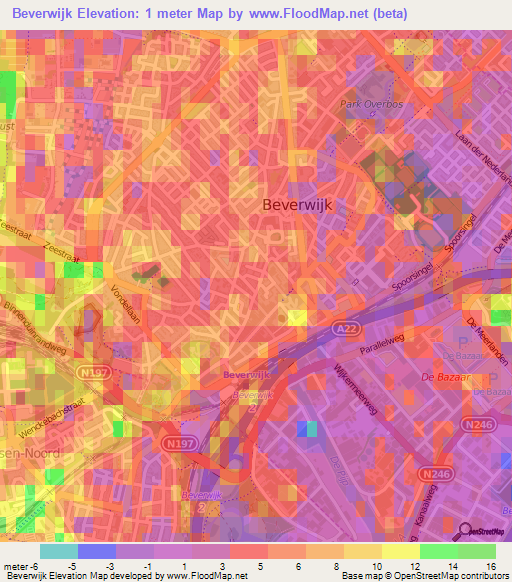 Beverwijk,Netherlands Elevation Map