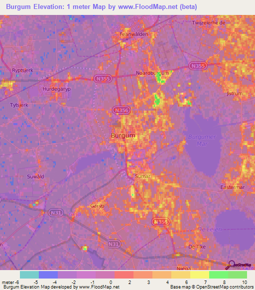 Burgum,Netherlands Elevation Map