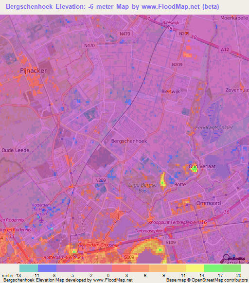 Bergschenhoek,Netherlands Elevation Map