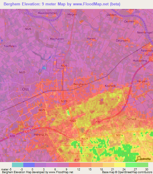 Berghem,Netherlands Elevation Map