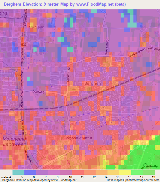 Berghem,Netherlands Elevation Map