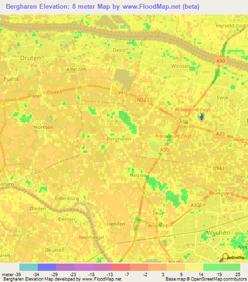Bergharen,Netherlands Elevation Map