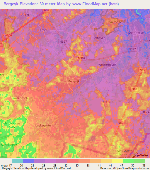 Bergeyk,Netherlands Elevation Map