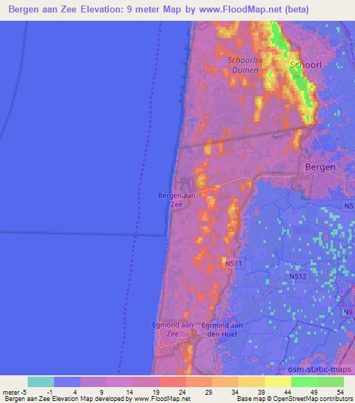 Bergen aan Zee,Netherlands Elevation Map