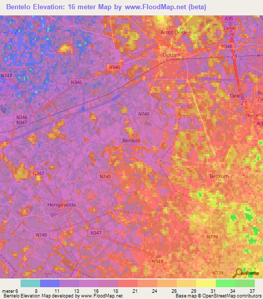 Bentelo,Netherlands Elevation Map