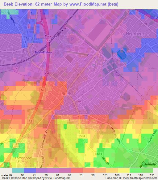 Beek,Netherlands Elevation Map