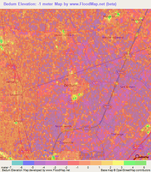 Bedum,Netherlands Elevation Map
