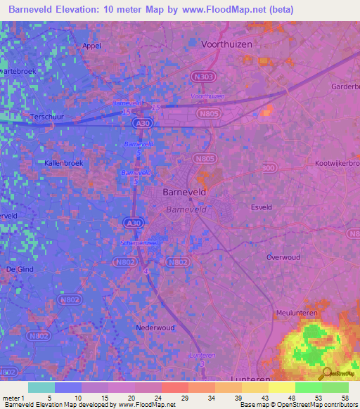 Barneveld,Netherlands Elevation Map