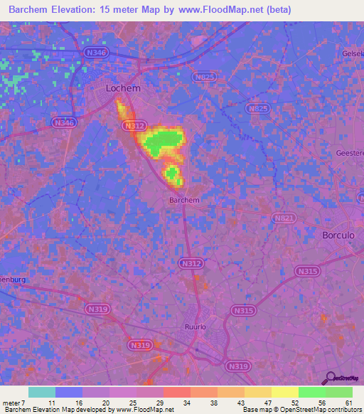 Barchem,Netherlands Elevation Map