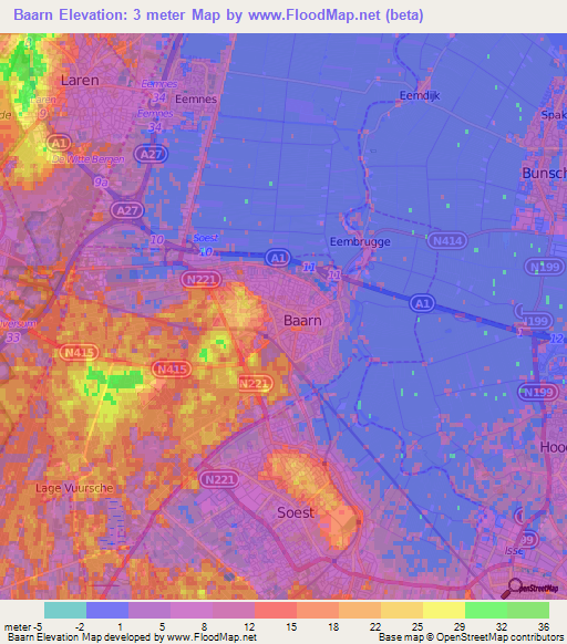 Baarn,Netherlands Elevation Map
