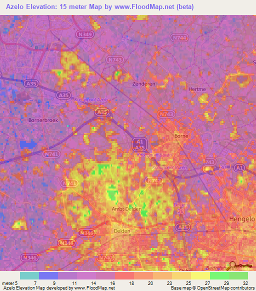 Azelo,Netherlands Elevation Map