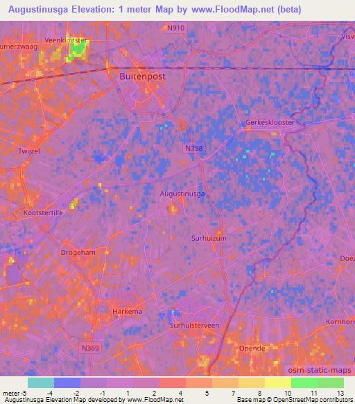 Augustinusga,Netherlands Elevation Map