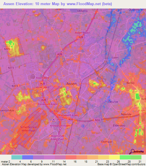 Assen,Netherlands Elevation Map