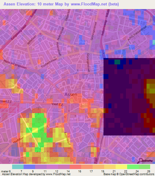 Assen,Netherlands Elevation Map