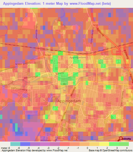 Appingedam,Netherlands Elevation Map