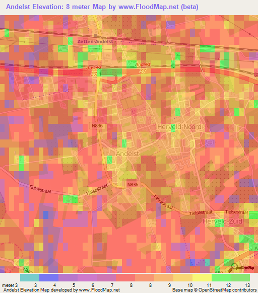 Andelst,Netherlands Elevation Map
