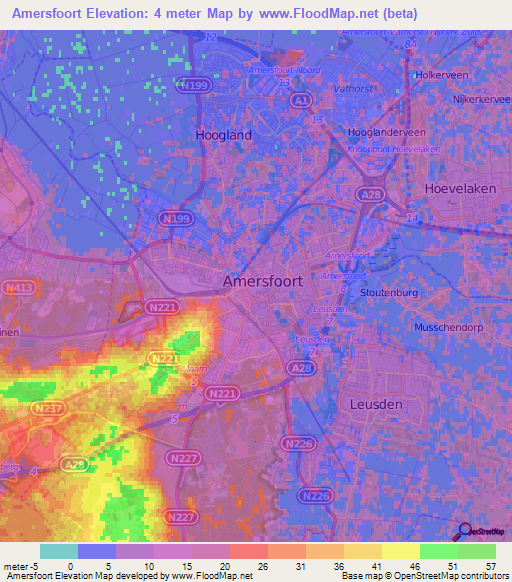 Amersfoort,Netherlands Elevation Map