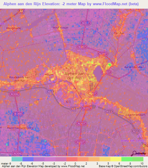 Alphen aan den Rijn,Netherlands Elevation Map