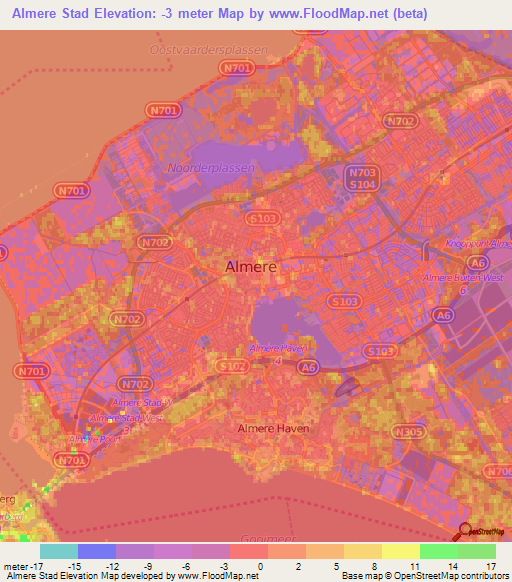 Almere Stad,Netherlands Elevation Map