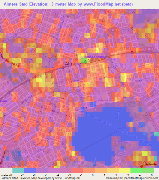 Almere Stad,Netherlands Elevation Map