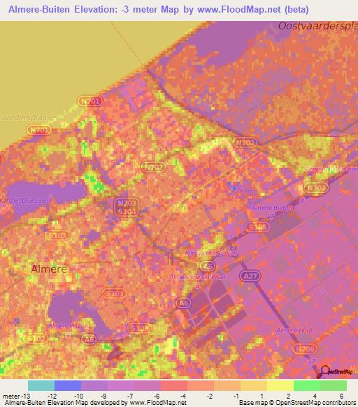 Almere-Buiten,Netherlands Elevation Map