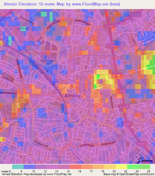 Almelo,Netherlands Elevation Map