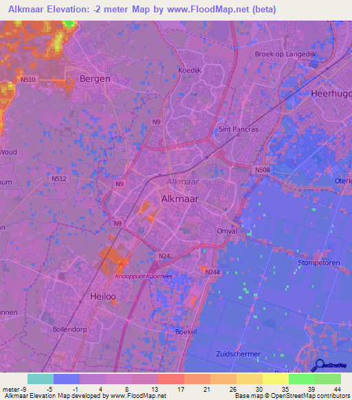 Alkmaar,Netherlands Elevation Map