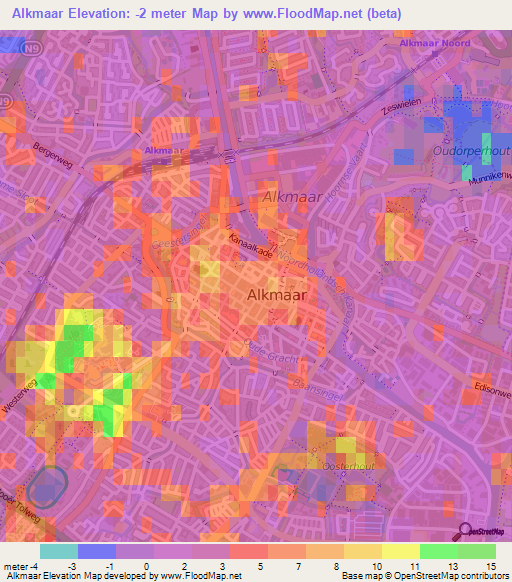 Alkmaar,Netherlands Elevation Map