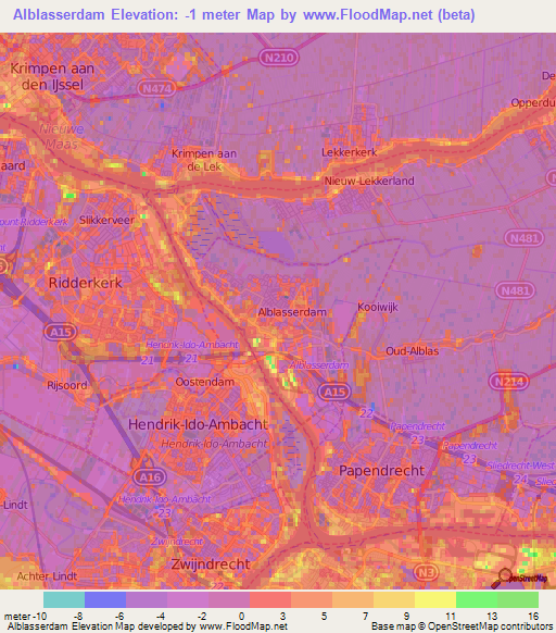 Alblasserdam,Netherlands Elevation Map