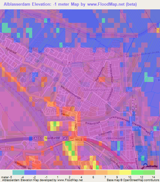 Alblasserdam,Netherlands Elevation Map