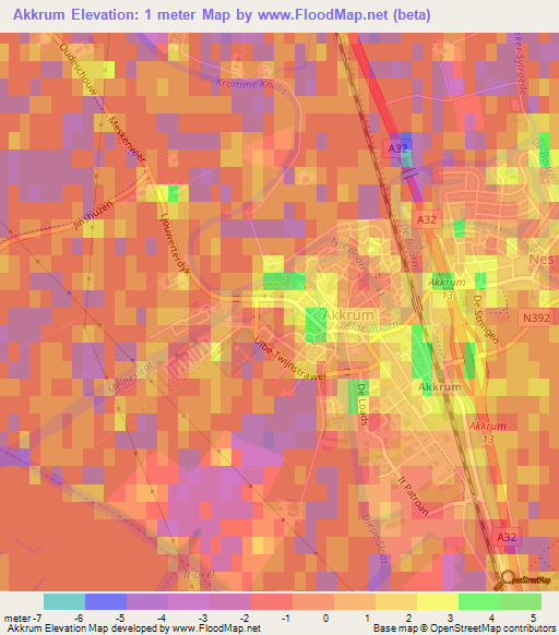 Akkrum,Netherlands Elevation Map