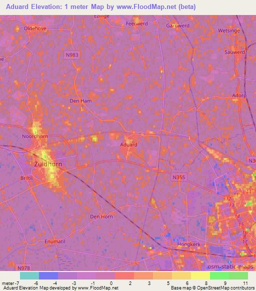 Aduard,Netherlands Elevation Map